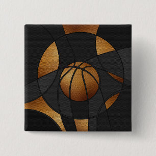 Macaron Carré 5 Cm Bronze Basketball Art Abstrait