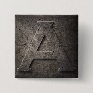 Macaron Carré 5 Cm Bronze Métal Noir Un Monogramme carré Pins Bouton