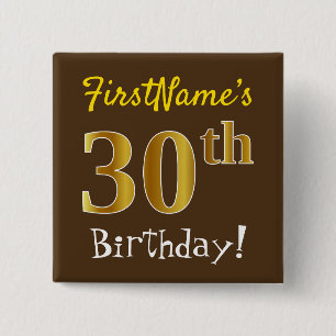 Macaron Carré 5 Cm Brown, Faux Gold 30e anniversaire, avec nom person