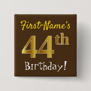 Macaron Carré 5 Cm Brown, Faux Gold 44e anniversaire, avec nom person