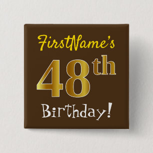 Macaron Carré 5 Cm Brown, Faux Gold 48ème Anniversaire, Avec Nom Pers