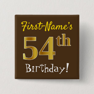 Macaron Carré 5 Cm Brown, Faux Gold 54ème Anniversaire, Avec Nom Pers