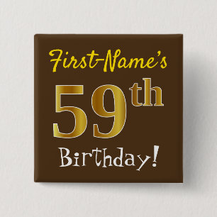 Macaron Carré 5 Cm Brown, Faux Gold 59ème Anniversaire, Avec Nom Pers