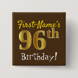 Macaron Carré 5 Cm Brown, Faux Gold 96e anniversaire, avec nom person