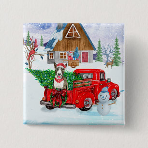 Macaron Carré 5 Cm Bull Terrier dans un camion de livraison de Noël d