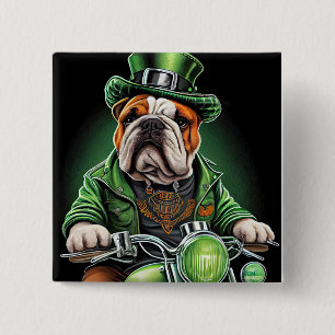 Macaron Carré 5 Cm Bulldog Driving Bike St. Patrick's Day