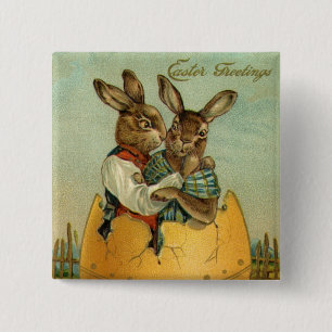 Macaron Carré 5 Cm Bunnies de Pâques Victoriennes vintages dans un oe
