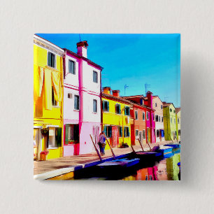 Macaron Carré 5 Cm Burano, peinture d'aquarelle de Venise