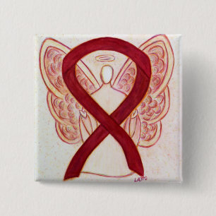 Macaron Carré 5 Cm Burgundy Awareness Ribbon Custom Angel Pin Buttons