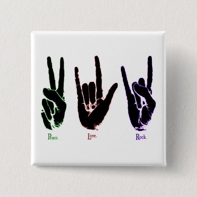 Macaron Carré 5 Cm Button de Peace Love Rock Sign Language (Devant)