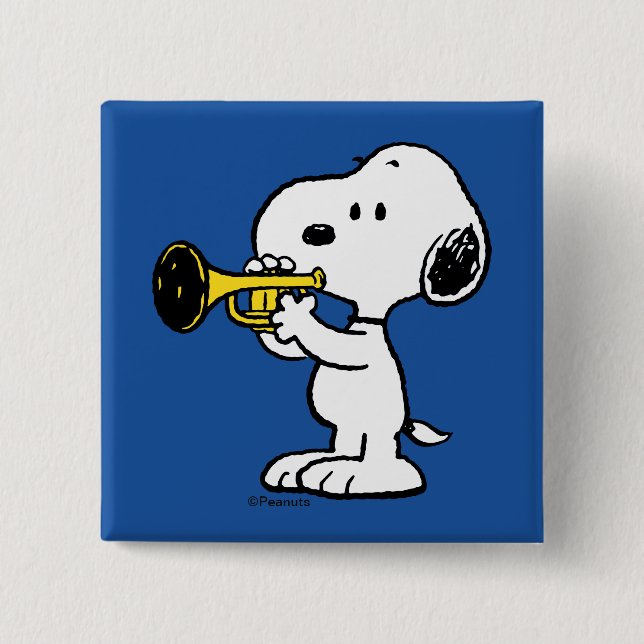 Macaron Carré 5 Cm cacahuètes | Joueur de trompette Snoopy (Devant)