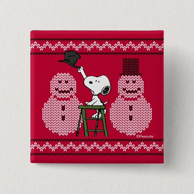 Macaron Carré 5 Cm cacahuètes | Snoopy Christmas Sweater Snowman (Devant)