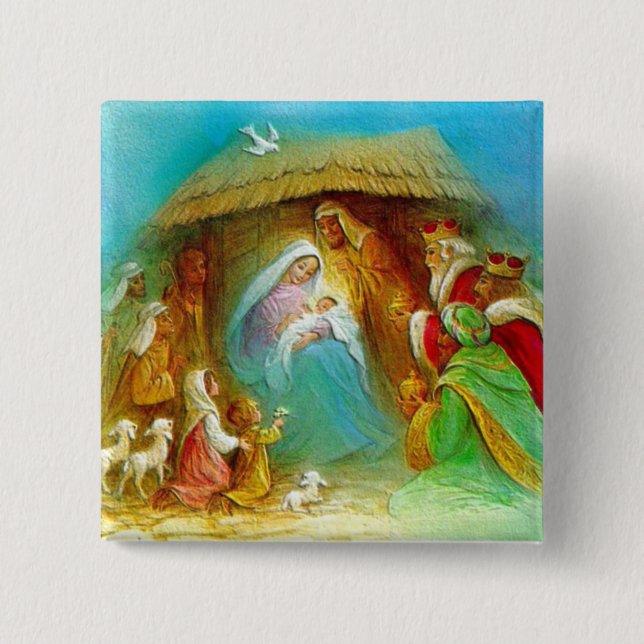 Macaron Carré 5 Cm Cadeaux de scène de nativité pour Noël (Devant)
