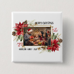 Macaron Carré 5 Cm Cadre doré moderne floral joyeux Noël Photo