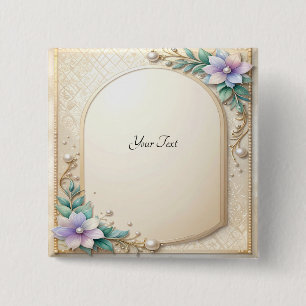 Macaron Carré 5 Cm Cadre floral décoratif avec bouton de perles