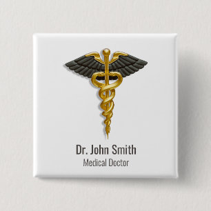 Macaron Carré 5 Cm Caduceus Gold Black Wings Élégant Classy Médicale
