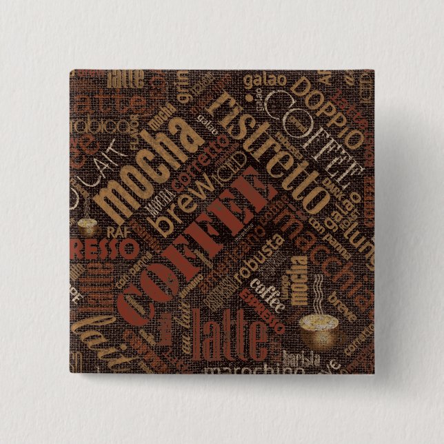 Macaron Carré 5 Cm Café sur Burlap Word Cloud Brown ID283 (Devant)