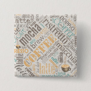Macaron Carré 5 Cm Café sur Burlap Word Cloud Turquoise ID283