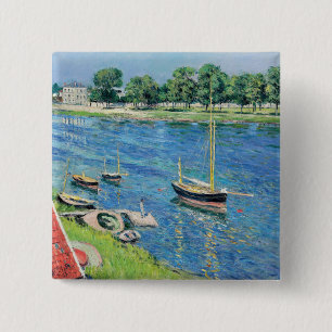 Macaron Carré 5 Cm Caillebotte - La Seine à Argenteuil, Bateaux à l'a
