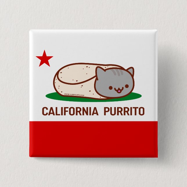 Macaron Carré 5 Cm CALIFORNIE PURRITO - Bouton - Chat Burrito (Devant)