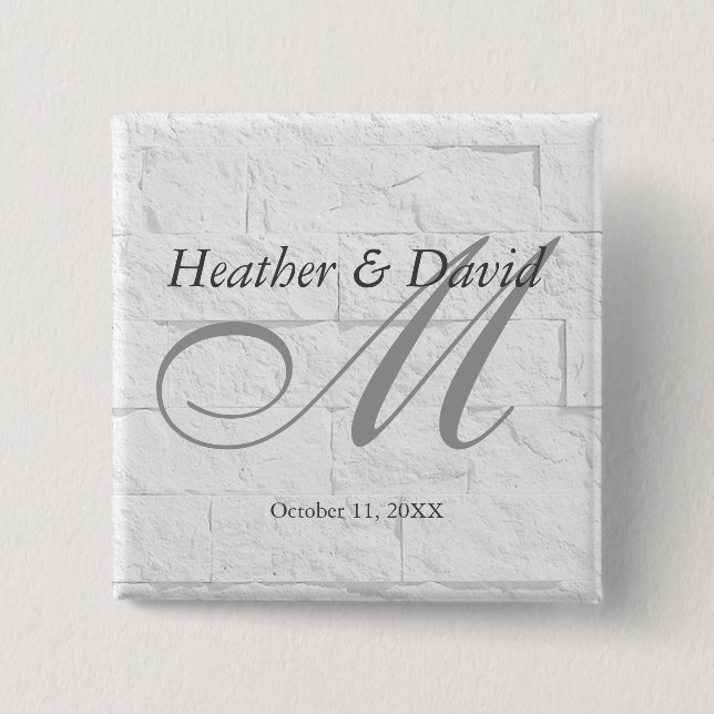 Macaron Carré 5 Cm Calligraphie de monogramme de mariage de mur de br (Devant)