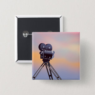 Macaron Carré 5 Cm Caméra de cinéma vintage au coucher du soleil