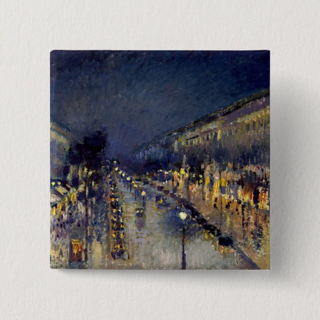 Macaron Carré 5 Cm Camille Pissarro - Boulevard Montmartre en nuit (Devant)