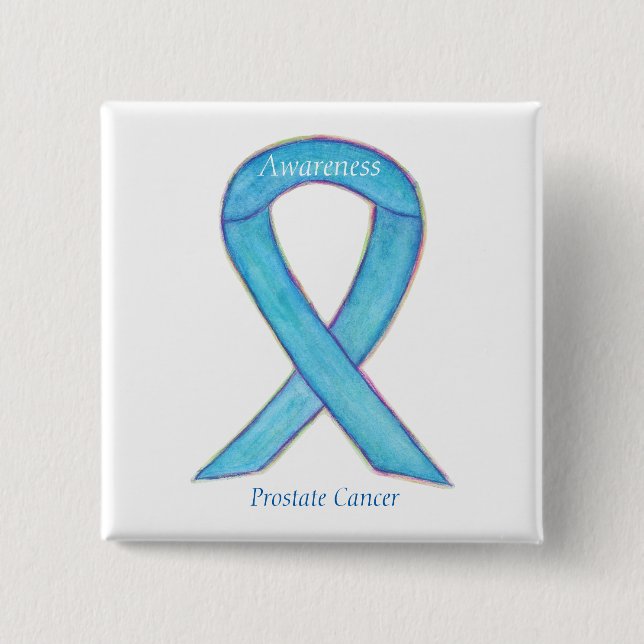 Macaron Carré 5 Cm Cancer de la prostate Bleu de sensibilisation Ruba (Devant)