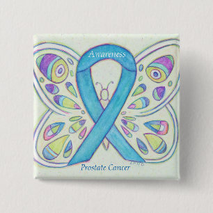 Macaron Carré 5 Cm Cancer de la prostate Bleu de sensibilisation Ruba