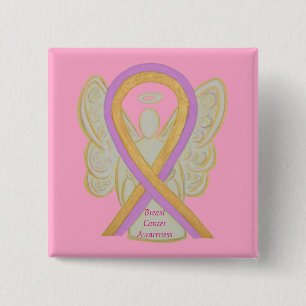 Macaron Carré 5 Cm Cancer du sein Angel Hot rose Sensibilisation Pins