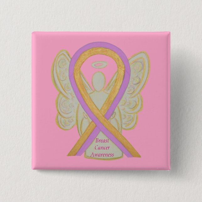 Macaron Carré 5 Cm Cancer du sein Angel Hot rose Sensibilisation Pins (Devant)