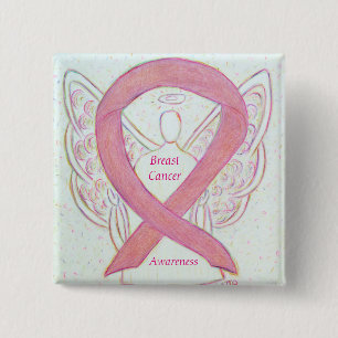 Macaron Carré 5 Cm Cancer du sein Angel Pink Sensibilisation Ruban Ar