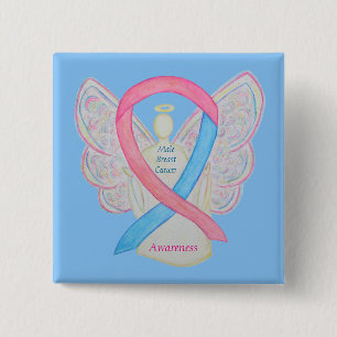 Macaron Carré 5 Cm Cancer du sein masculin Ange Conscience rose Éping