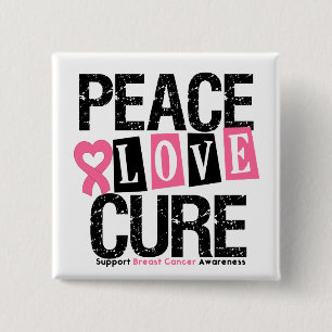 Macaron Carré 5 Cm Cancer du sein Paix Amour Cure