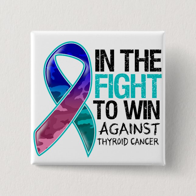 Macaron Carré 5 Cm Cancer Du Thyroïde - Lutte Pour Gagner (Devant)