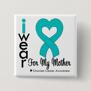 Macaron Carré 5 Cm Cancer ovarien je porte le coeur turquoise pour ma