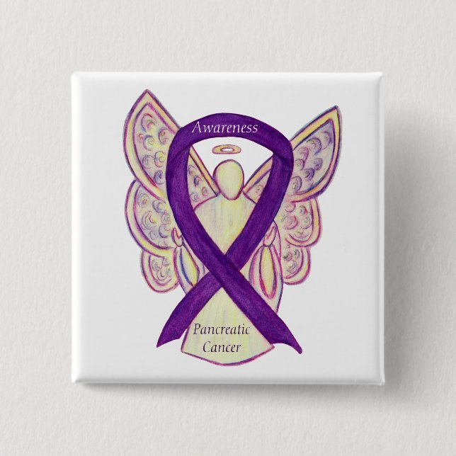 Macaron Carré 5 Cm Cancer pancréatique Ange Sensibilisation Ruban Art (Devant)