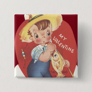 Macaron Carré 5 Cm Canne à pêche garçon de la campagne Saint-Valentin