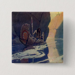 Macaron Carré 5 Cm Canoë indien vintage pagayage Sun Classic