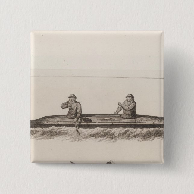 Macaron Carré 5 Cm Canots, Oonalashka, Alaska (Devant)