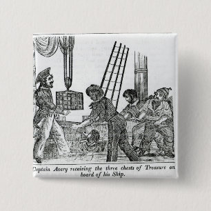 Macaron Carré 5 Cm Capitaine Avery recevant trois coffres de trésor