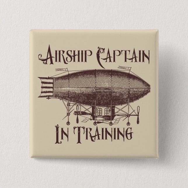 Macaron Carré 5 Cm Capitaine de dirigeable dans la formation, (Devant)