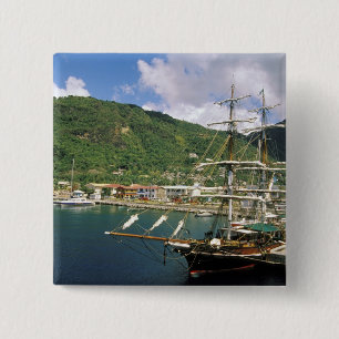 Macaron Carré 5 Cm Caraïbes, Sainte-Lucie, Soufrière. Bateaux à