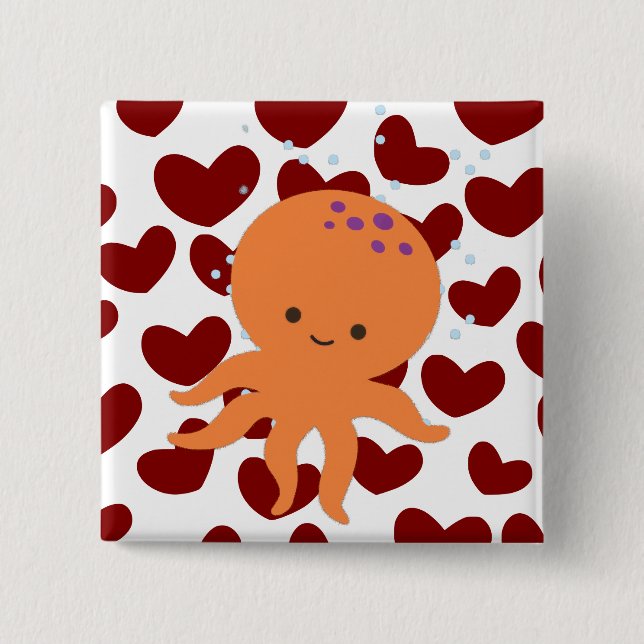 Macaron Carré 5 Cm Caricature de poulpe mignonne Motif de coeur rouge (Devant)