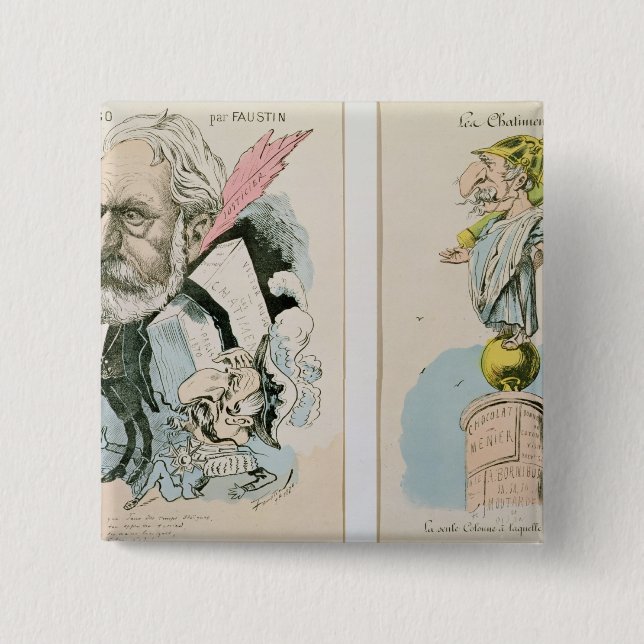 Macaron Carré 5 Cm Caricatures de Victor Hugo et de napoléon III (Devant)