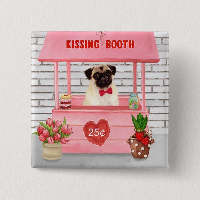 Macaron Carré 5 Cm Carlin Chien Valentine's Day Kissing Booth (Devant)