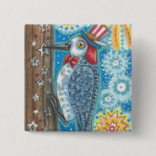 MACARON CARRÉ 5 CM CARRÉ DE BOUTON PATRIOTIQUE WOODPECKER & FIREWORDS