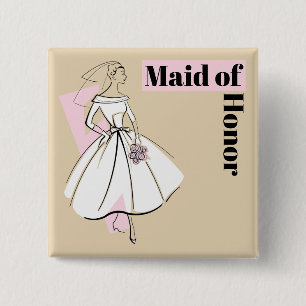 Macaron Carré 5 Cm carré du bouton Neutral Maid of Honor de la mari