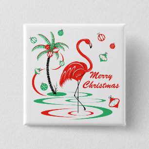 Macaron Carré 5 Cm Carré rouge de Joyeux Noël de Flamant rose de Noël