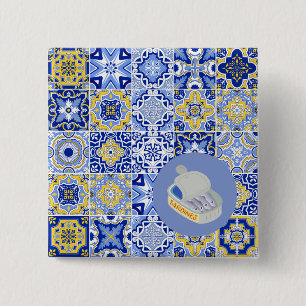 Macaron Carré 5 Cm Carreaux bleus et sardines